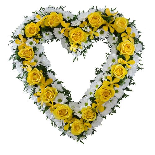 Coração branco e amarelo para funeral