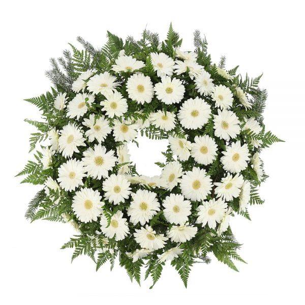 Coroa de gerberas brancas para funeral